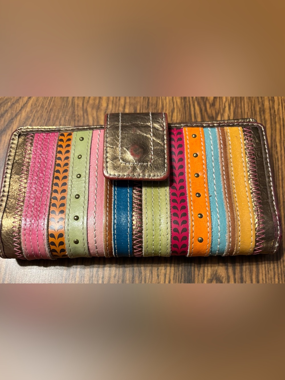 Fossil Multicolor Striped Leather Wallet with Metallic Accent